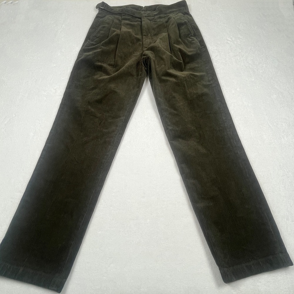 Bonobos Corduroy Pants Mens 33/32 Olive Green Pleated Profilo Italia Side Buckle